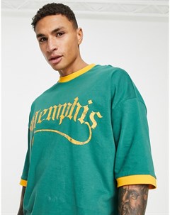 Зеленая футболка в стиле oversized с контрастным кантом и принтом Memphis Asos design