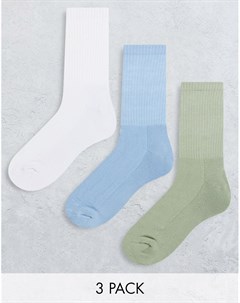 Набор из 3 пар спортивных носков с подошвой из махровой ткани шалфейно зеленого голубого и белого цв Asos design