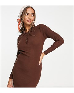Вязаное платье поло мини в рубчик шоколадно коричневого цвета Stradivarius