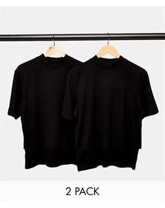 Набор из 2 черных футболок с высоким воротником Topman