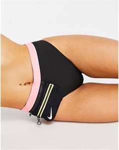 Черно розовые трусы бикини с завышенной талией и карманом на молнии Nike swimming