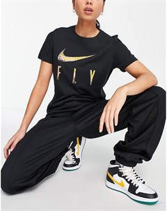 Черная футболка с логотипом галочкой со змеиным принтом Fly Nike basketball