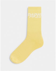 Желтые носки с принтом Paris Topman