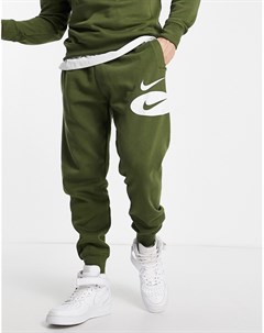 Флисовые джоггеры цвета хаки с логотипом галочкой Nike