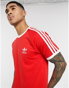 Красная футболка с тремя полосками Adidas originals