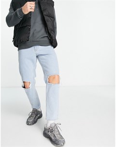 Классические светлые выбеленные джинсы из плотного денима с эластичным поясом и рваными разрезами Asos design