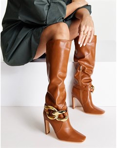 Светло коричневые сапоги до колена с декоративной цепочкой Simmi London Simmi shoes