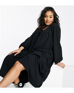 Черное ярусное платье миди с присборенной юбкой ASOS DESIGN Curve Asos curve