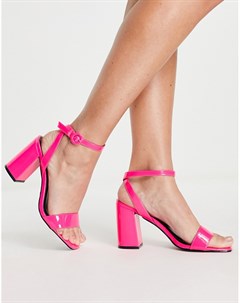 Ярко розовые лакированные босоножки на блочном каблуке с квадратным носком Wink Raid