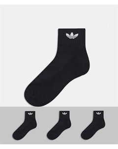 Набор из 3 пар черных носков до щиколотки с логотипом трилистником adicolor Adidas originals
