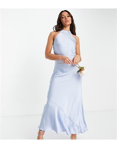 Эксклюзивное атласное платье голубого цвета с завязкой на шее Bridesmaid Vila