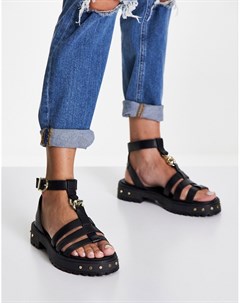 Черные кожаные сандалии премиум класса на толстой плоской подошве Fresham Asos design