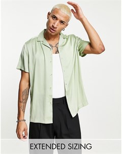Свободная атласная рубашка с отложным воротником шалфейно зеленого цвета Asos design