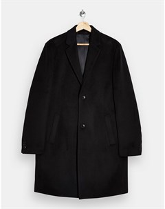 Черное пальто из искусственной шерсти Topman
