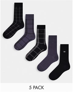 Набор из 5 пар серых носков с вышивкой в клетку River island