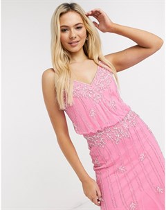 Розовое платье макси с отделкой Lace & beads
