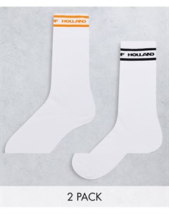 Набор из двух пар носков белого цвета с контрастными полосками и логотипом House of holland