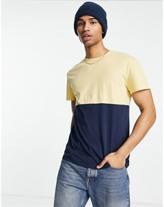 Oversized футболка в стиле колор блок бежевого и темно синего цвета Originals Jack & jones