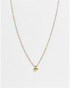 Ожерелье цепочка с подвеской в виде блестящего сердца и отделкой бусинами с эмалью радужных цветов S Ted baker london
