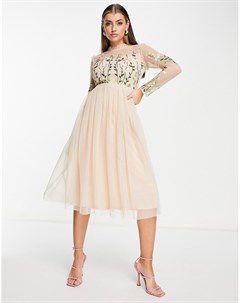 Платье миди светло лилового цвета с декоративной отделкой на лифе и юбкой в складку Bridesmaid Frock and frill