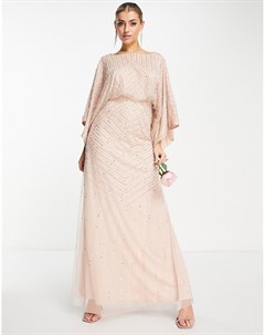 Платье макси нежно розового цвета с очень большими рукавами Bridesmaid Frock and frill