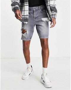 Джинсовые шорты узкого кроя выбеленного серого цвета с большими рваными разрезами Asos design