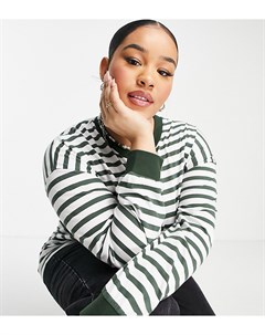 Топ в полоску белого цвета и цвета хаки с манжетами ASOS DESIGN Curve Asos curve