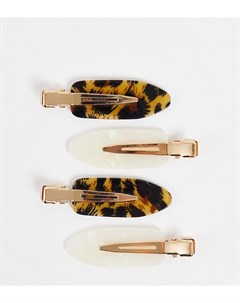 Набор из 4 плоских заколок зажимов для волос с леопардовым и перламутровым дизайном Inspired Reclaimed vintage