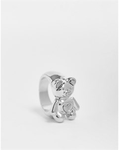 Серебристое металлическое кольцо с мишкой Asos design