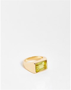 Массивное кольцо печатка на мизинец с желтым квадратным кристаллом Asos design