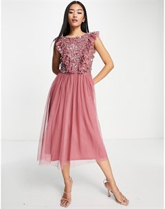 Платье миди приглушенного розового цвета с открытой спиной и декором Bridesmaid Maya