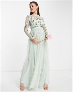 Платье макси светло лилового цвета с декоративной отделкой на лифе и юбкой в складку Bridesmaid Frock and frill