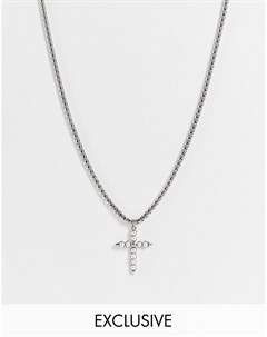 Серебристое массивное ожерелье цепочка в стиле унисекс с подвеской в виде креста с искусственным жем Reclaimed vintage