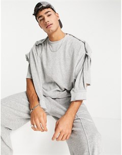 Велюровая oversized футболка серого цвета Topman