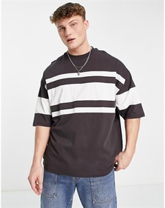 Oversized футболка в стиле колор блок белого и коричневого цветов Asos design