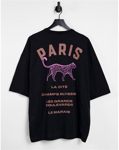 Черная oversized футболка с принтом Paris на спине Asos design