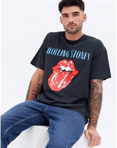 Oversized футболка серого цвета с принтом Rolling Stones New look