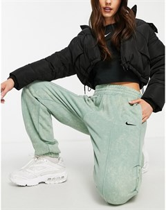 Зеленые флисовые oversized джоггеры с эффектом кислотной стирки Nike