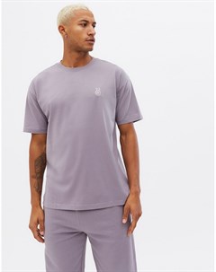 Фиолетовая oversized футболка с вышивкой знака Peace New look
