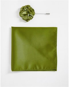 Оливково зеленый платок паше и булавка на лацкан пиджака с цветком Gianni feraud