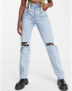 Очень длинные выбеленные джинсы со рваными коленями Rebellious fashion