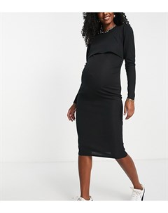 Черное платье миди в рубчик для кормящих мам Missguided maternity