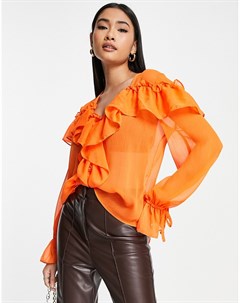 Блузка из шифона оранжевого цвета с оборками River island