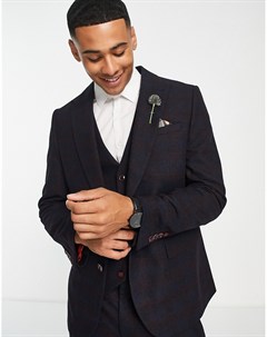 Приталенный свадебный пиджак в клетку из твида с добавлением шерсти с широкими лацканами Wedding Harry brown
