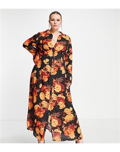 Платье рубашка миди с цветочным принтом в стиле 70 х вставками и сквозной застежкой на пуговицах Cur Asos design