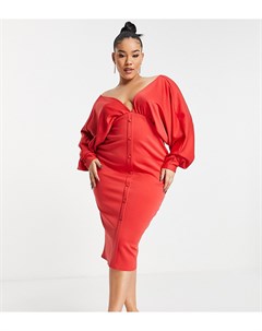 Ярко красное платье миди с пуговицами ASOS DESIGN Curve Asos curve