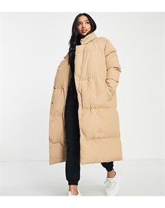 Дутое стеганое oversized пальто макси бежевого цвета Kiwi Threadbare petite