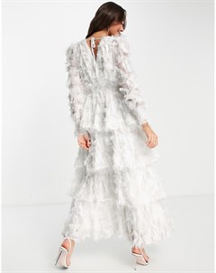 Свадебное фактурное платье макси белого цвета с завязками на спине Bridal Y.a.s