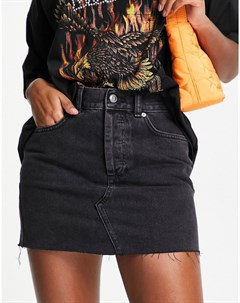 Черная выбеленная мини юбка из денима с классической талией Asos design