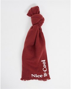 Бордовый длинный шарф из супермягкой ткани с необработанными краями и вышитой надписью Asos design